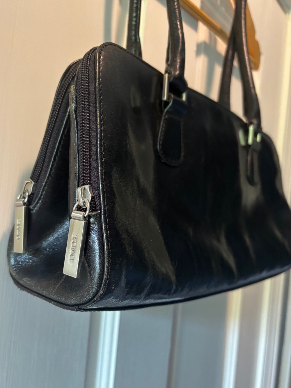 HOBO vintage Black Leather zip top shoulder bag in excellent condition - Picture 2 of 8